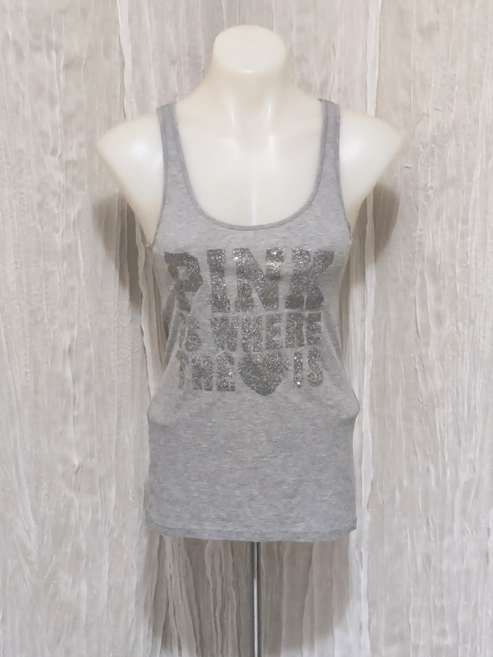 Victoria's Secret Gray Racerback Tank with Glitter Logo